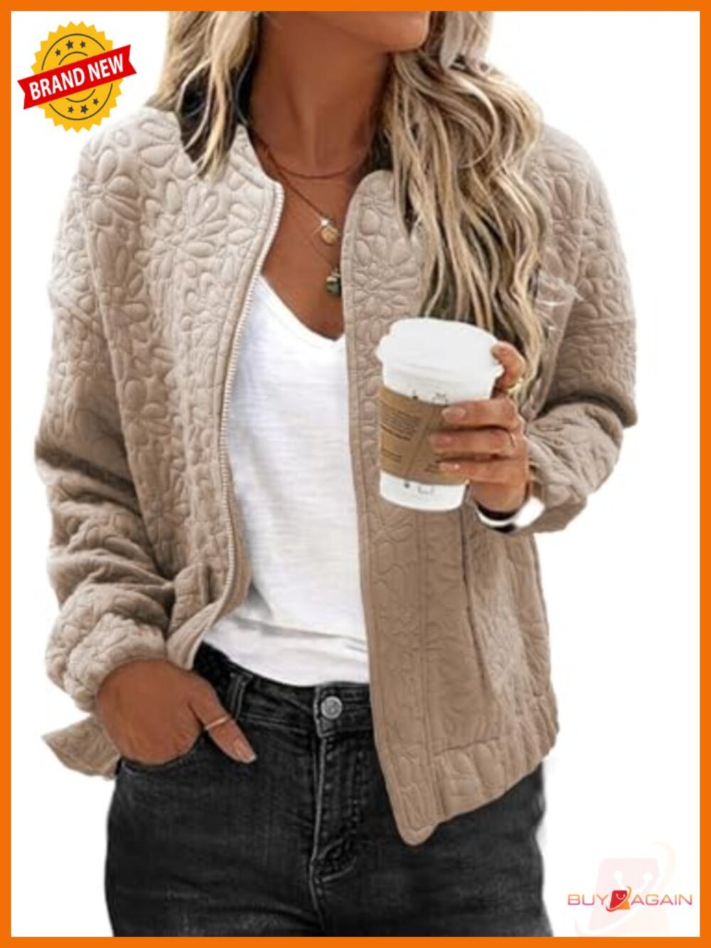 EVALESS Bomber Jacket Women Jacquard Zip Up Coat Pockets